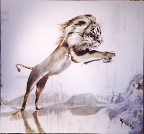 Leeuw van David Yarrow geschilderd