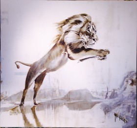 Leeuw van David Yarrow geschilderd Leeuw van David Yarrow geschilderd
