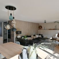 Zithoek met op maat gemaakt dressoir in lakverf Palladio